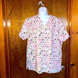 Authentic scrub top! Size medium! EUC! Pink/White/Brown! Very nice!!